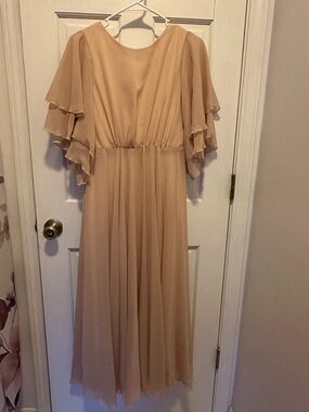 Chiffon Flutter-Sleeve Maxi Dress in champagne